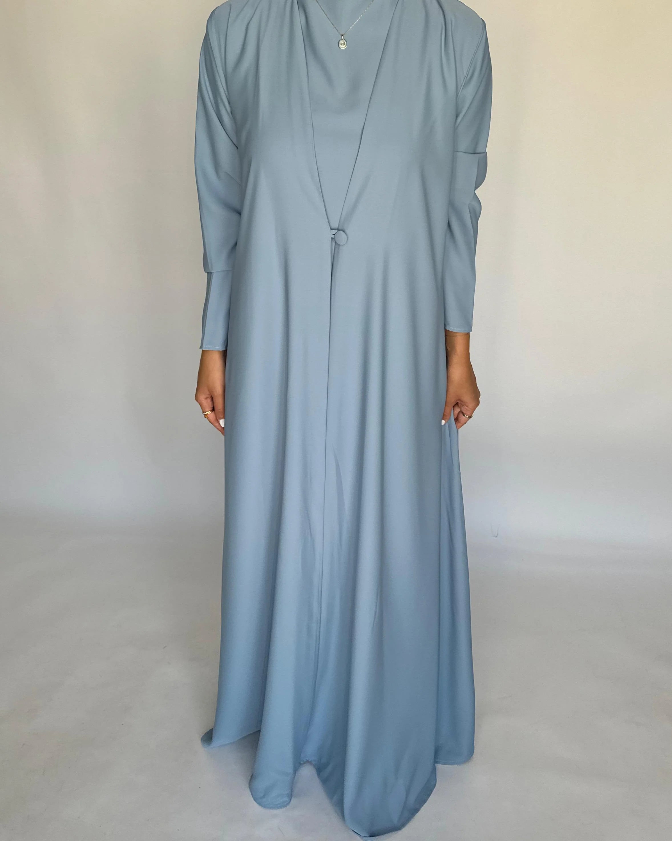 Baby Blue Soft Crepe Abaya, With Matching Under Abaya Dress & Shaila