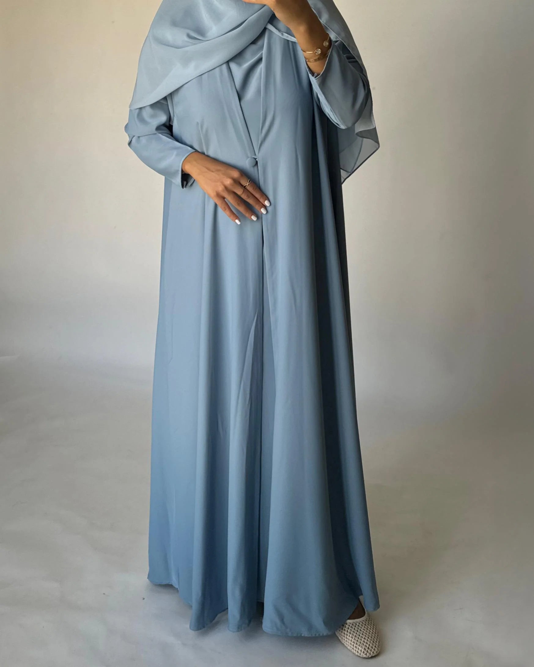 Baby Blue Soft Crepe Abaya, With Matching Under Abaya Dress & Shaila