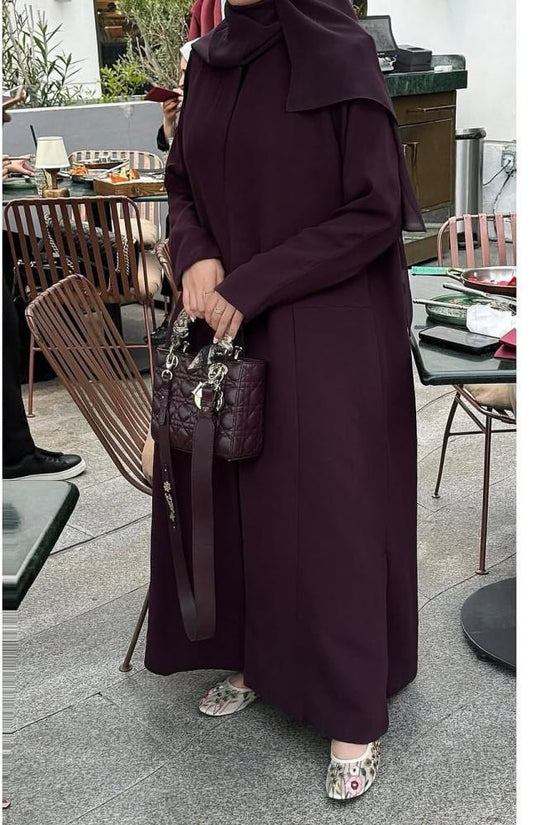 Plum Straight-Cut Abaya with Front Slit