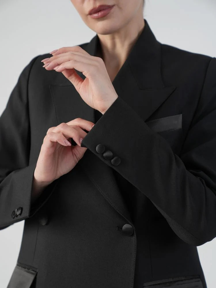 Classic formal blazer with satin overlay