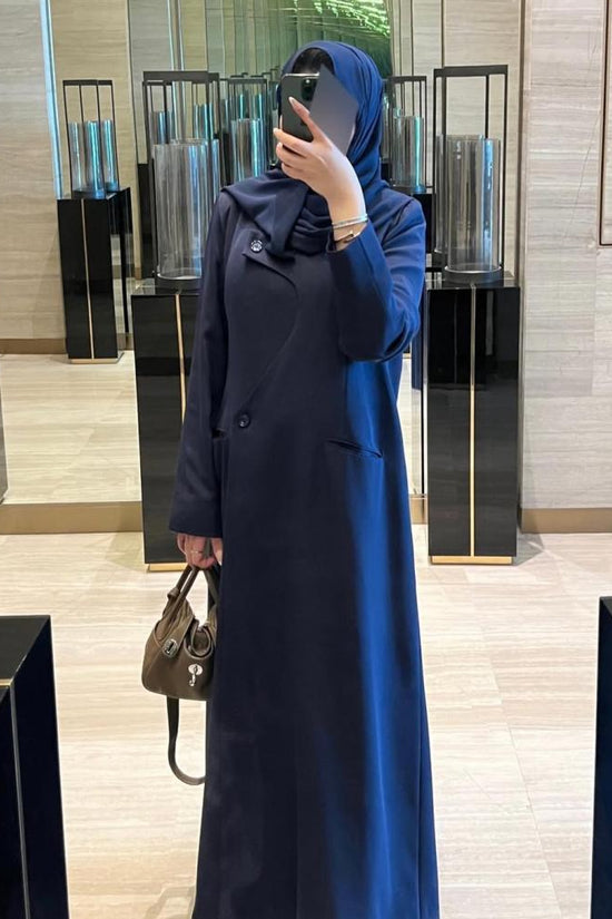 Navy Blue Overlap Abaya with Pocket Detail