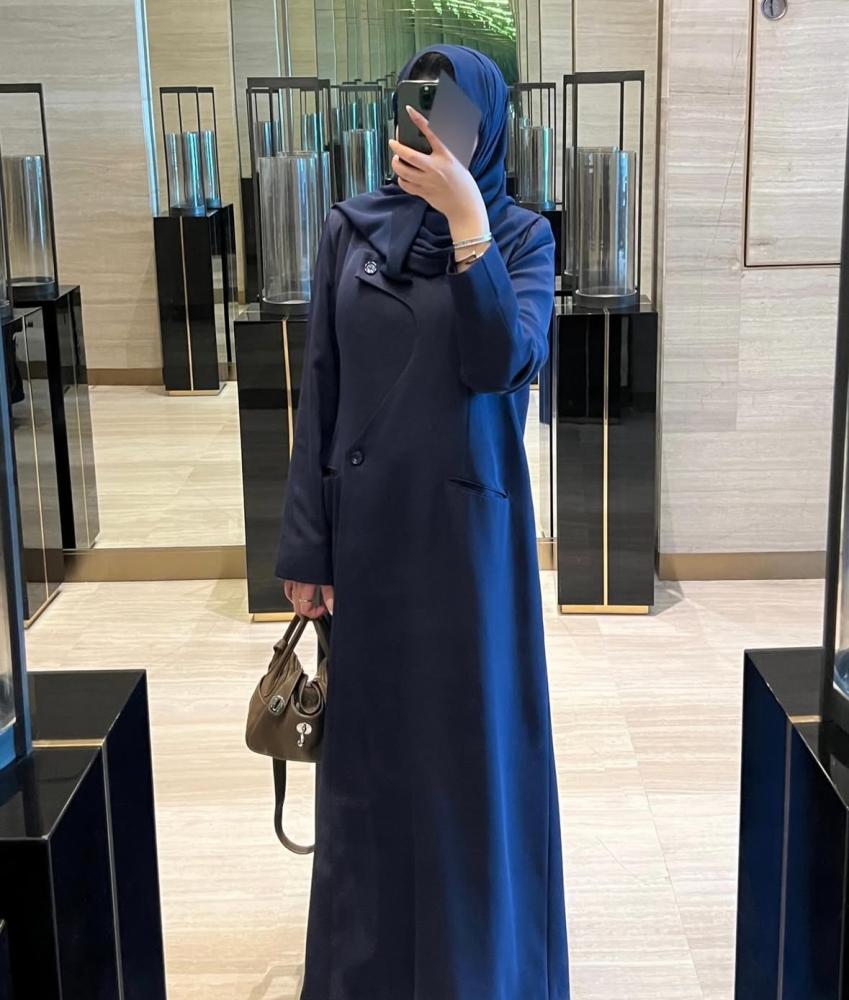 Navy Blue Overlap Abaya with Pocket Detail