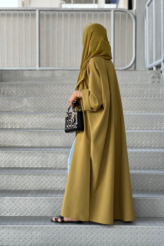 Mustard Green Abaya - Half bisht Abaya