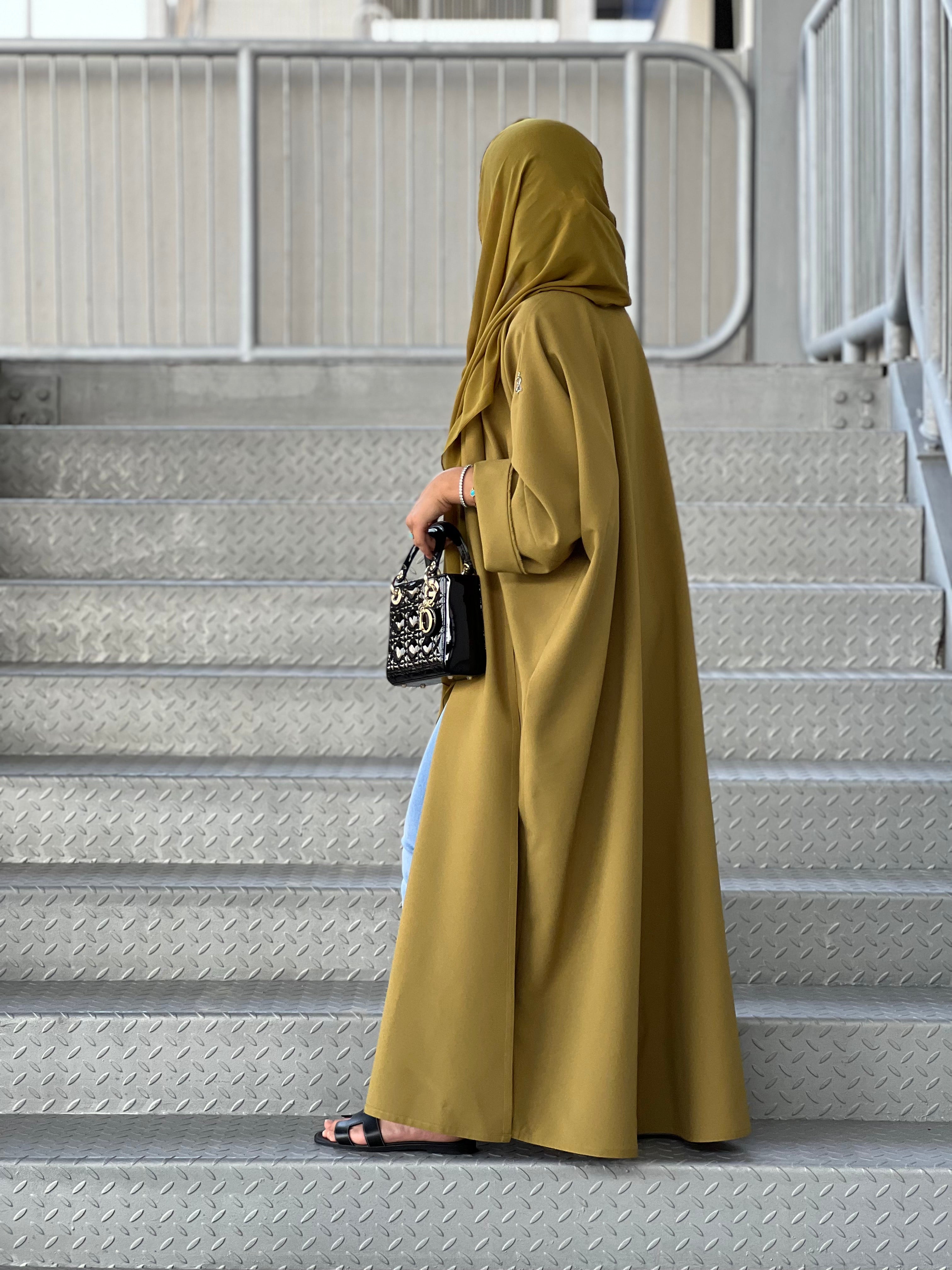 Mustard Green Abaya - Half bisht Abaya