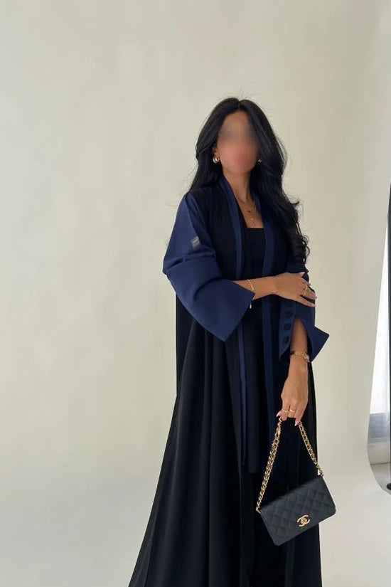 Black Abaya with Navy Blue sleeves with buttons