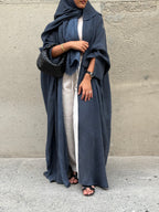 Turkish linen abaya, half-bisht cut - Blue