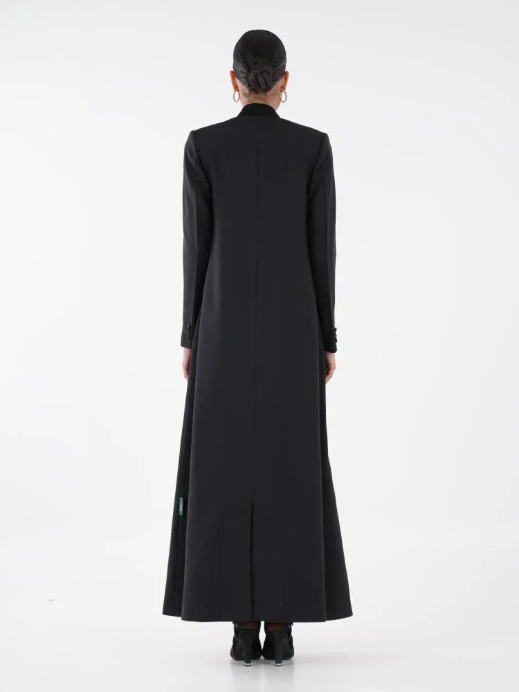 Luxury Black Satin Lapel Blazer Abaya