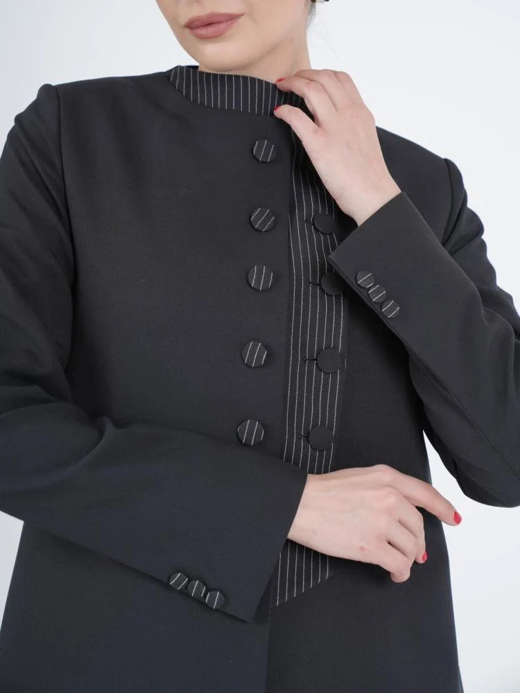 Premium Black Embellished Front Abaya
