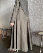 Linen Button-Front Abaya – Olive Grey
