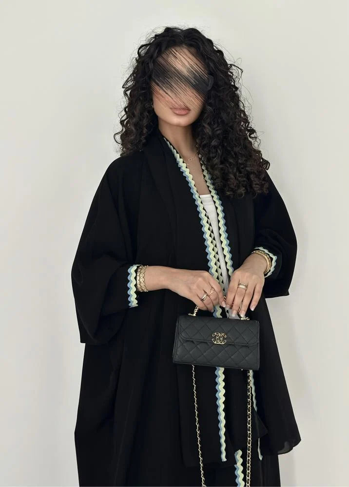 Black Relaxed-Fit Abaya with Contrasting Trim