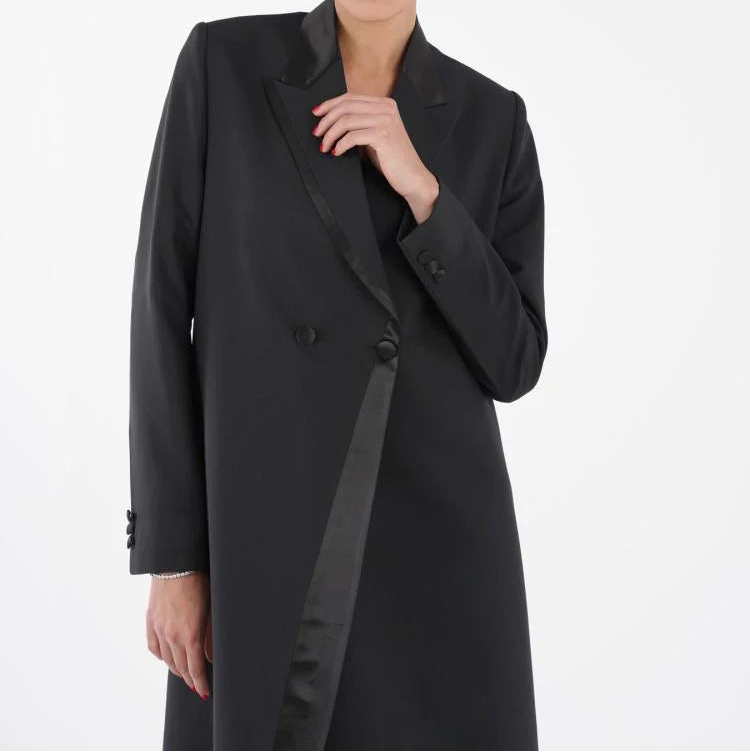 Luxury Black Satin Lapel Blazer Abaya