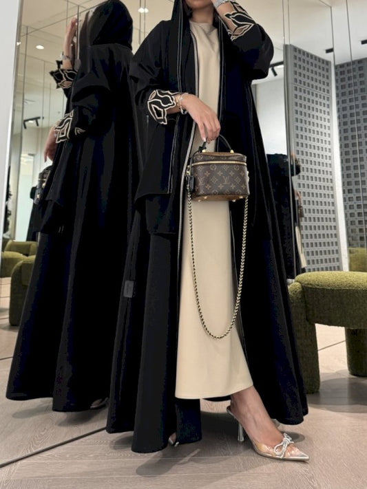 Black with Brown Embroidery Abaya with matching Inner