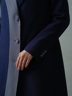 Navy Blue Colour Block Blazer Abaya with Grey Contrast Panel