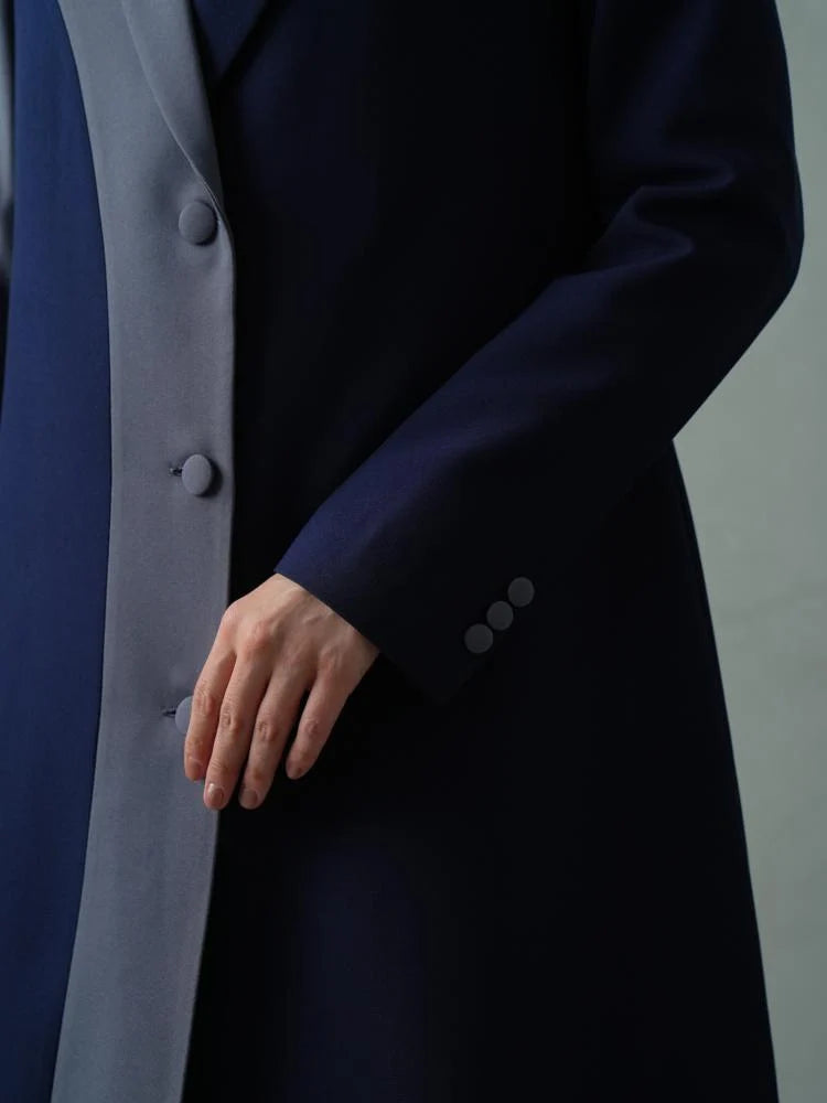 Navy Blue Colour Block Blazer Abaya with Grey Contrast Panel