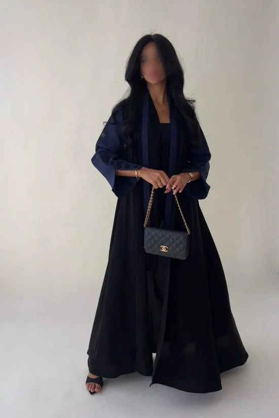 Black Abaya with Navy Blue sleeves with buttons