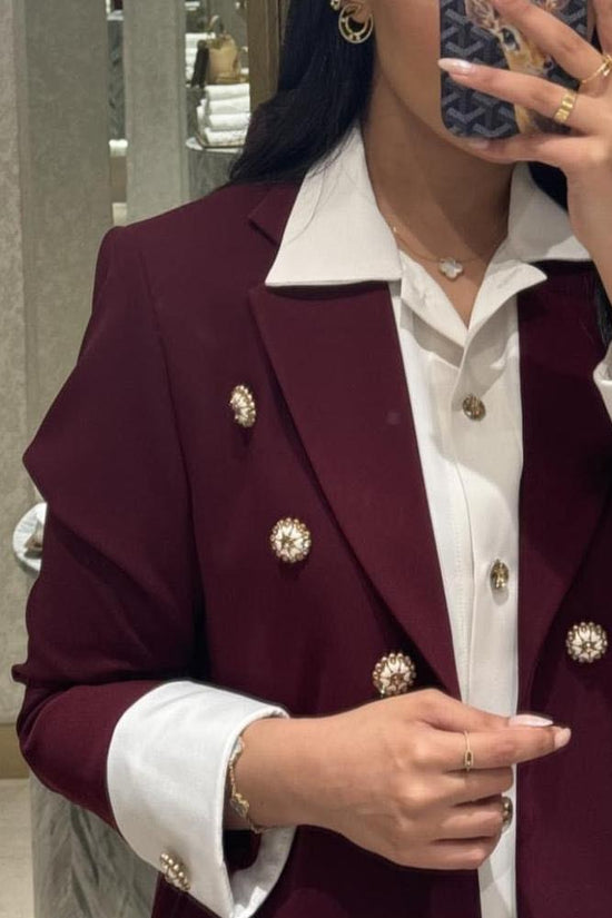 Maroon Blazer Two Tone Abaya with Button Detail