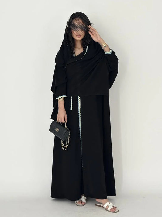 Black Relaxed-Fit Abaya with Contrasting Trim