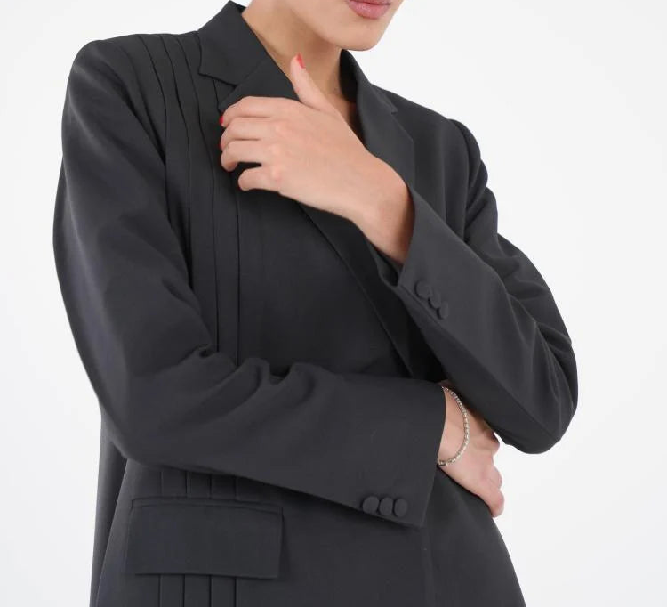 Classic Black Blazer Collar Open Abaya