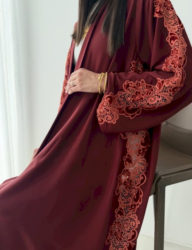 Rust Lace Abaya with Shaila