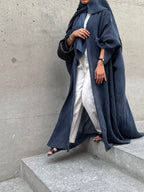 Turkish linen abaya, half-bisht cut - Blue