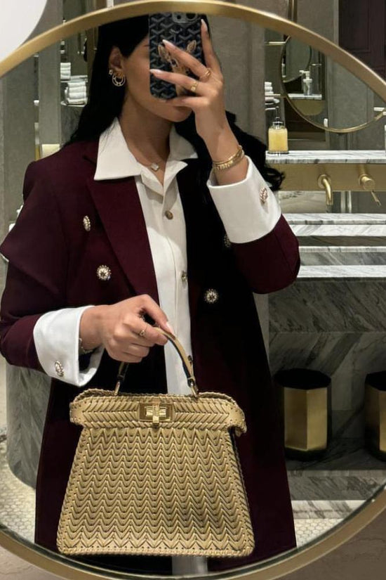 Maroon Blazer Two Tone Abaya with Button Detail