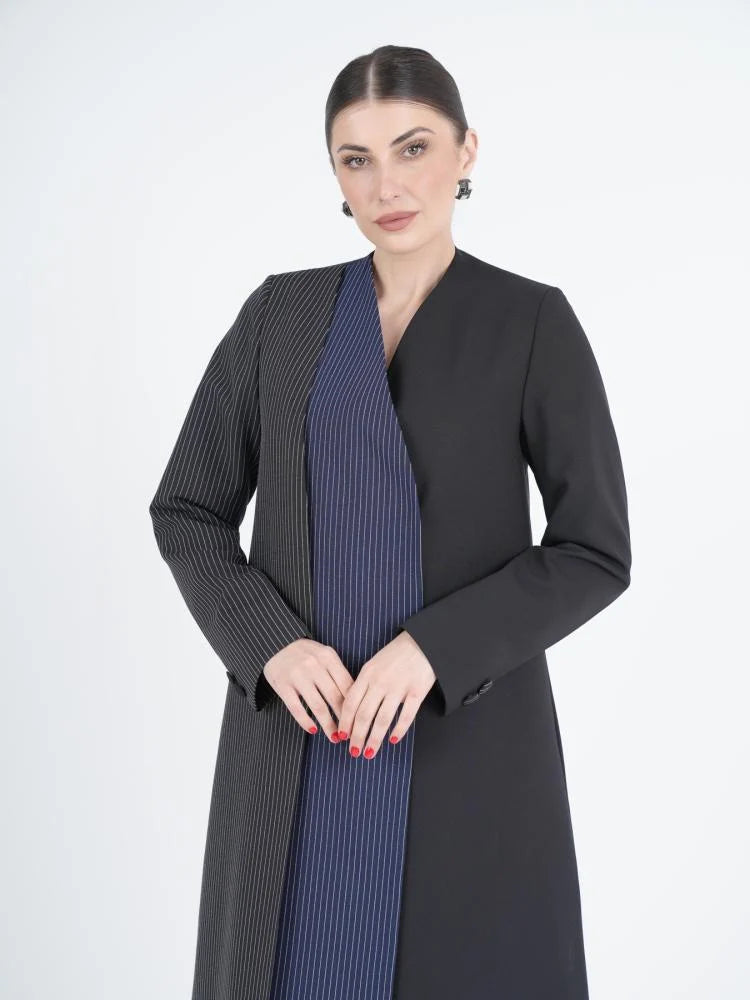Modern Colour Block Pinstripe Designer Abaya