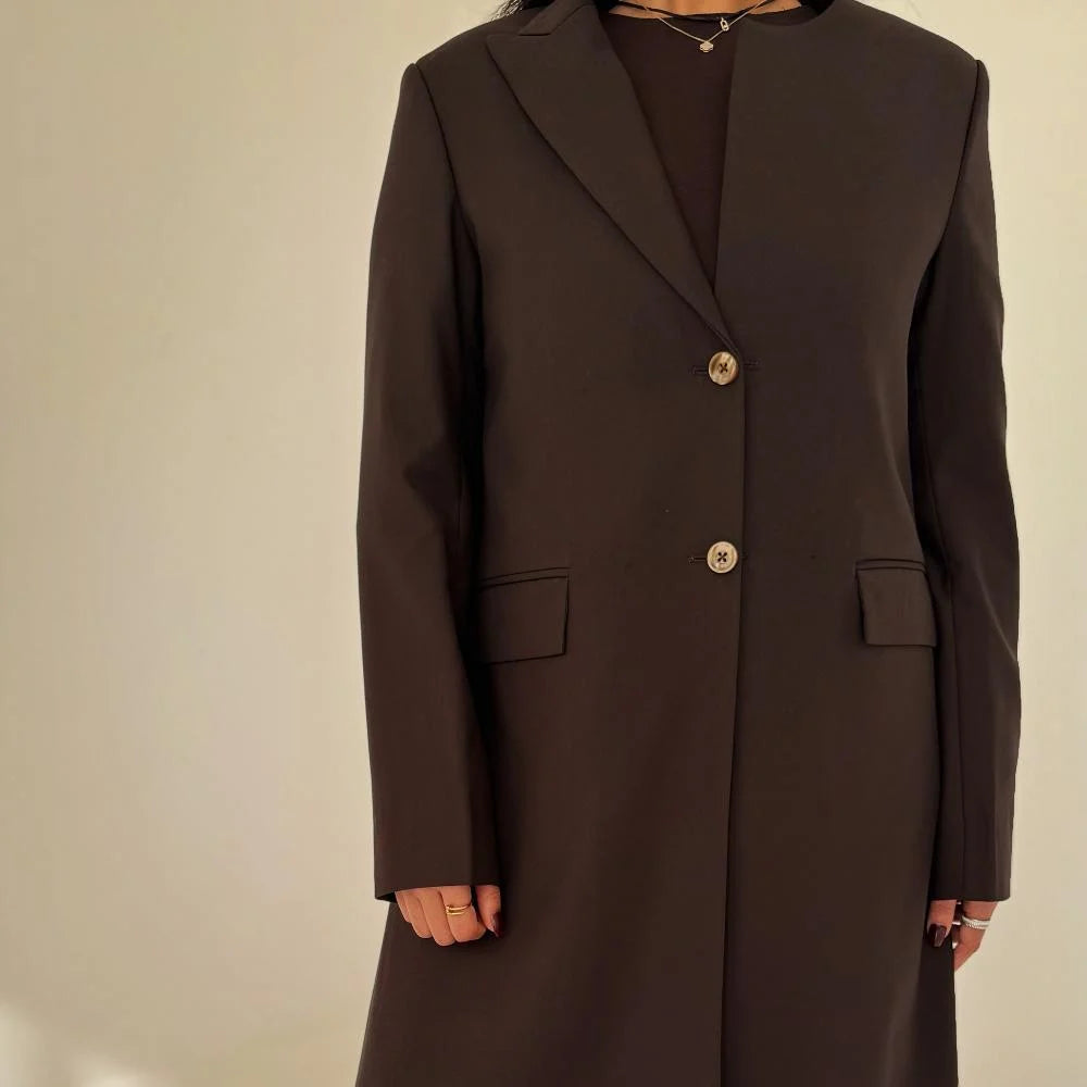 Premium Chocolate Brown Blazer Abaya with Matching Shaila