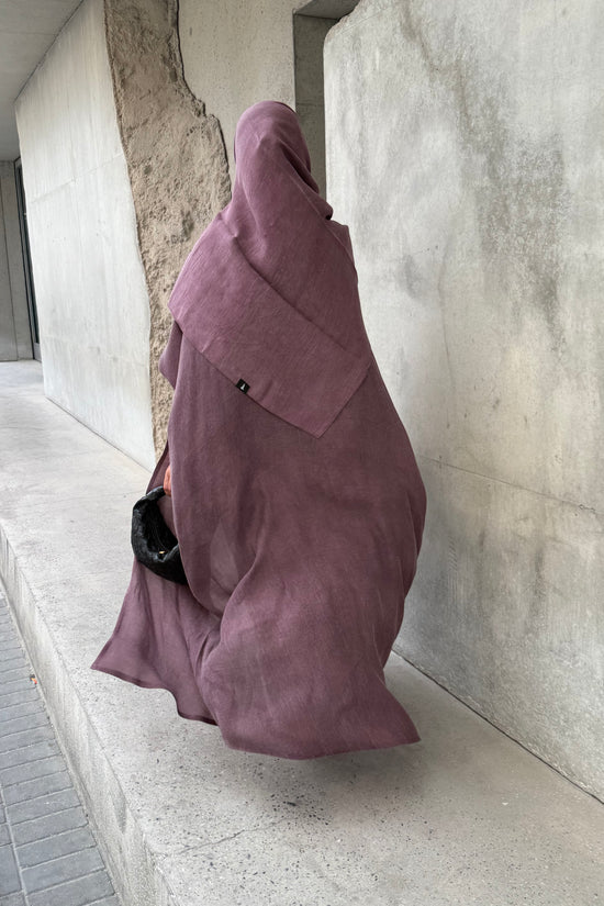 Turkish linen abaya, half-bisht cut - Mauve
