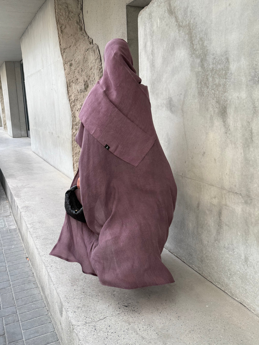 Turkish linen abaya, half-bisht cut - Mauve