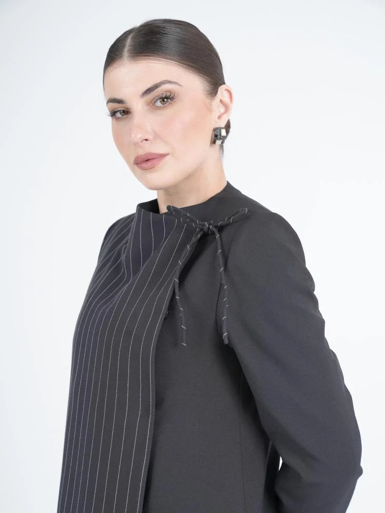 Black Pinstripe Designer Abaya