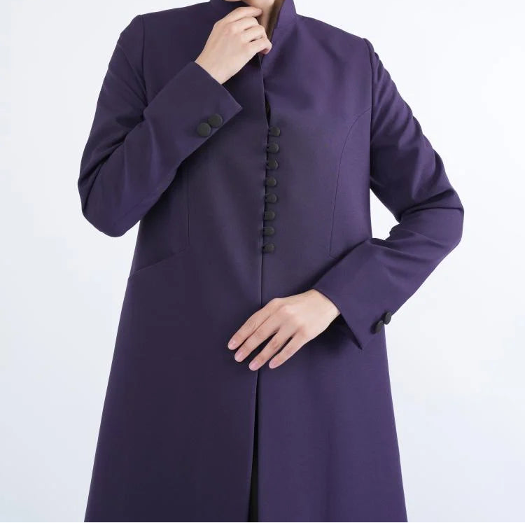 Purple Formal Abaya with Sleek Silhouette and Full Button Front