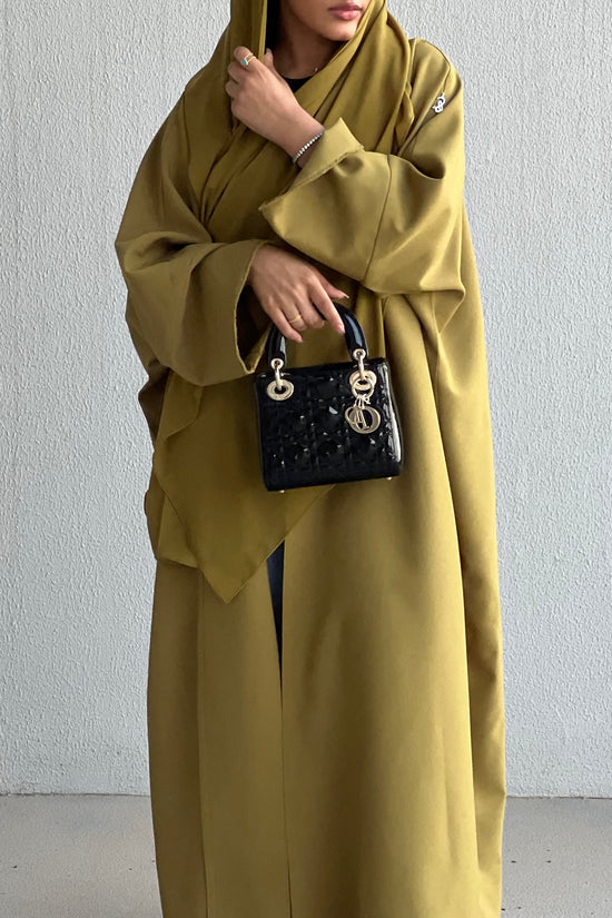 Mustard Green Abaya - Half bisht Abaya