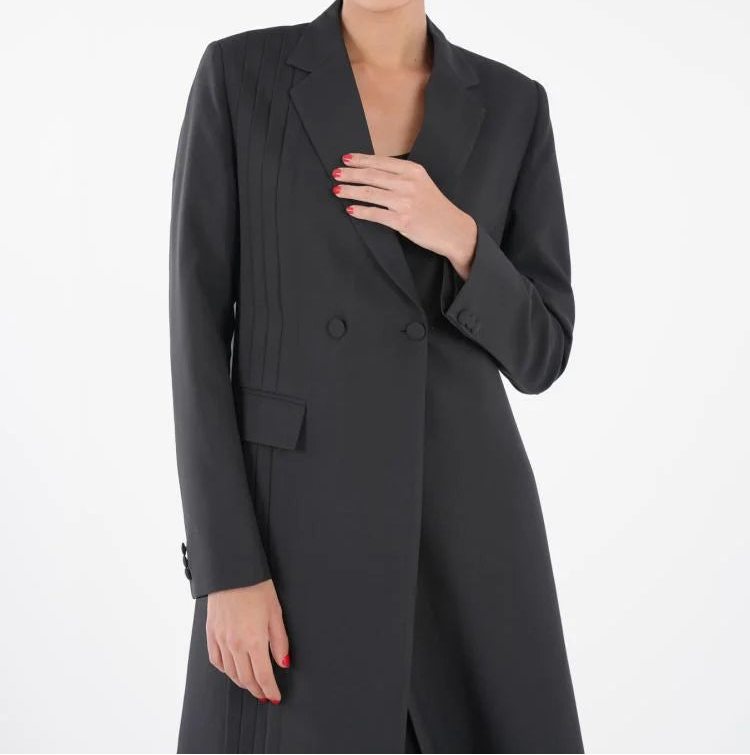 Classic Black Blazer Collar Open Abaya