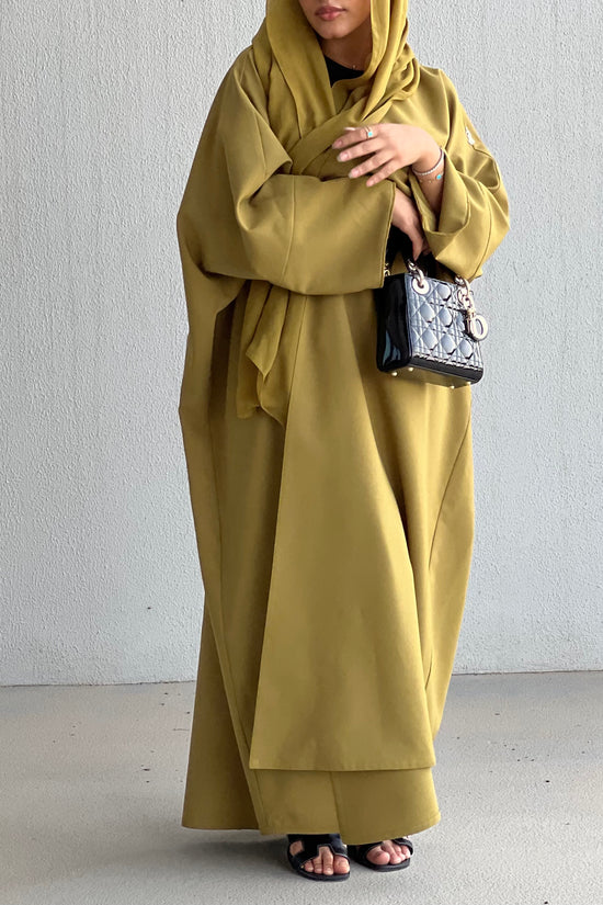 Mustard Green Abaya - Half bisht Abaya