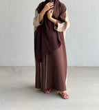 Brown with beige Abaya regular wrap cut