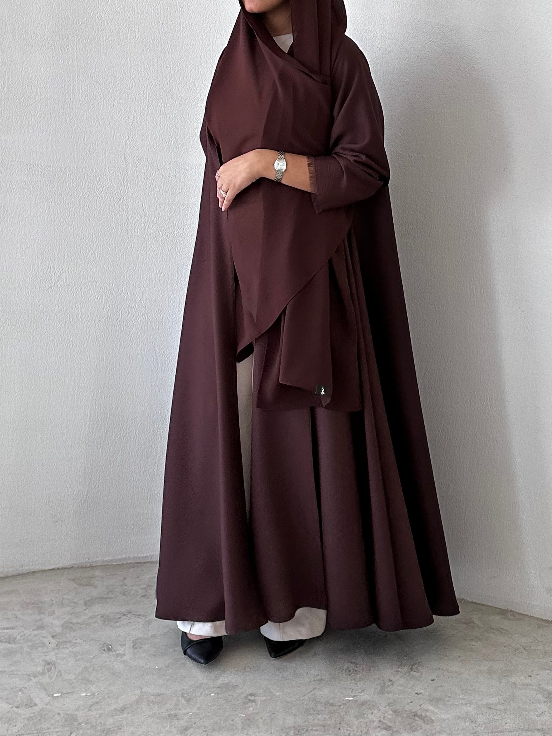 Cloche Cut Abaya - Brown