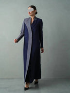 Navy Blue Colour Block Blazer Abaya with Grey Contrast Panel