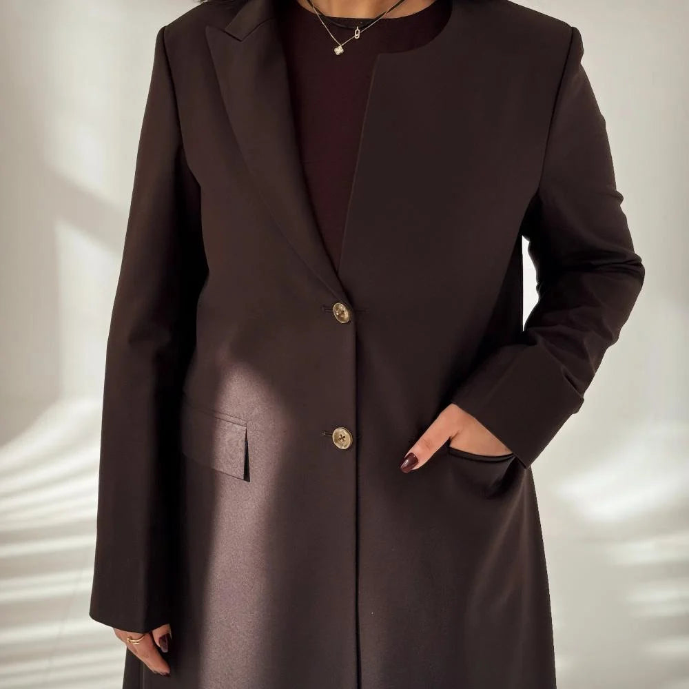 Premium Chocolate Brown Blazer Abaya with Matching Shaila