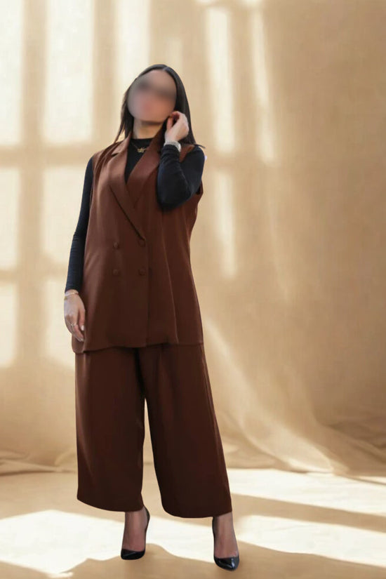 BROWN CREPE BLAZER WITH PANTS