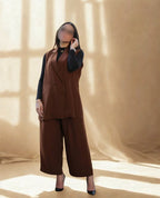 BROWN CREPE BLAZER WITH PANTS