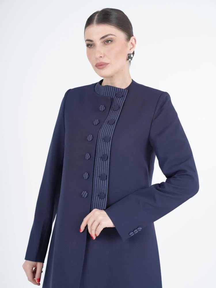 Premium Navy Blue Embellished Front Abaya