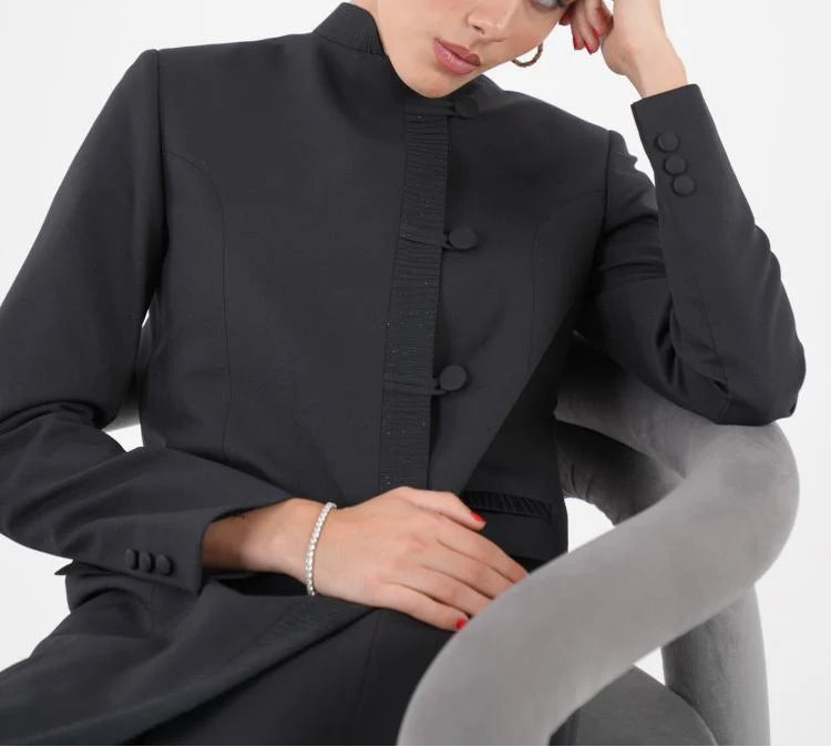 Premium Black Mandarin Collar Open Abaya