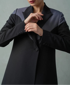 Black Blazer Abaya with Slate Grey Contrast Lapel