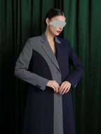 Navy Blue Colour Block Blazer Abaya with Grey Contrast Panel