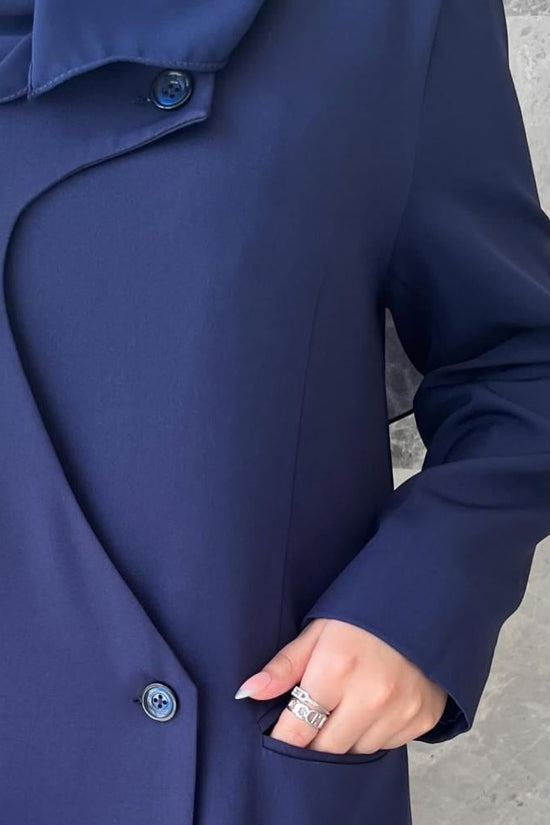 Navy Blue Overlap Abaya with Pocket Detail