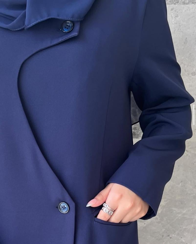 Navy Blue Overlap Abaya with Pocket Detail