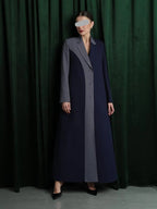 Navy Blue Colour Block Blazer Abaya with Grey Contrast Panel