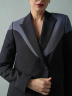 Black Blazer Abaya with Slate Grey Contrast Lapel