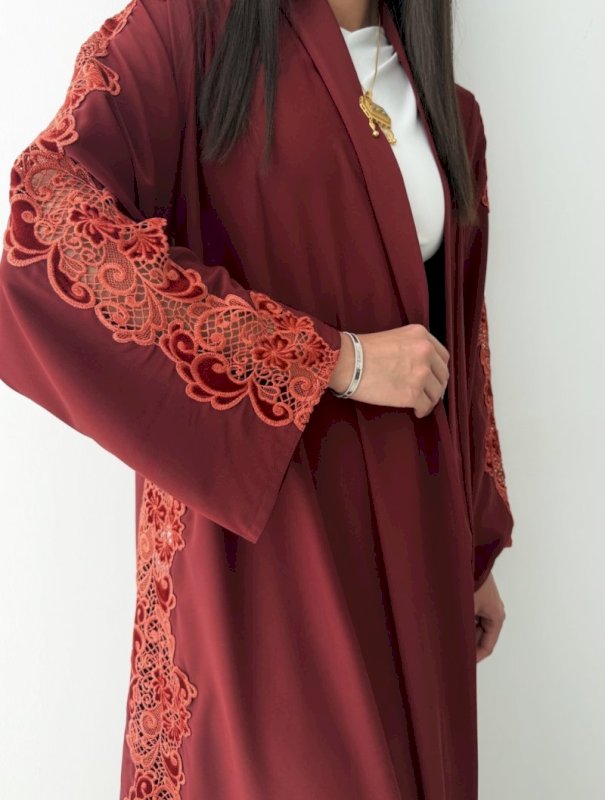 Rust Lace Abaya with Shaila