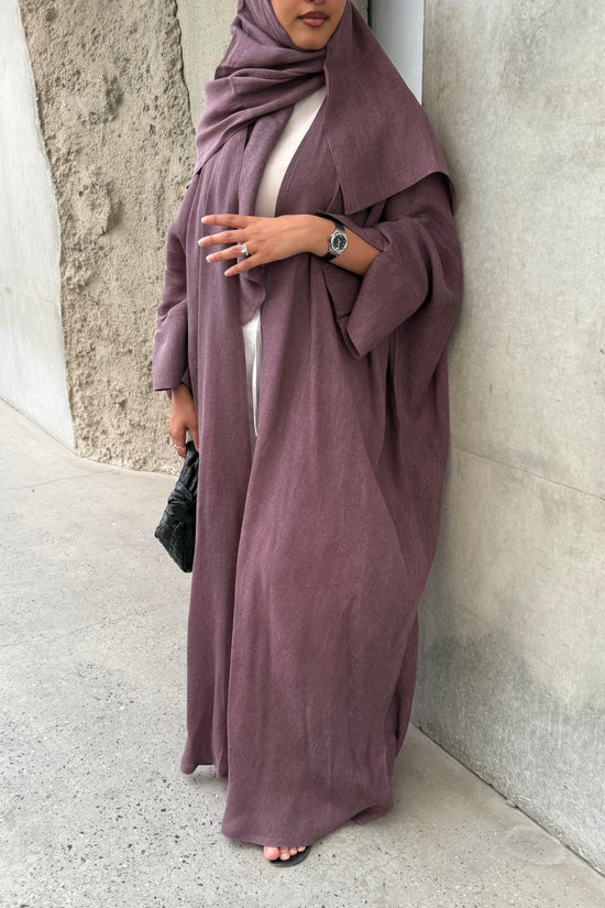 Turkish linen abaya, half-bisht cut - Mauve